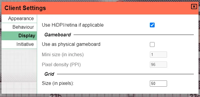 Physical gameboard dimensions